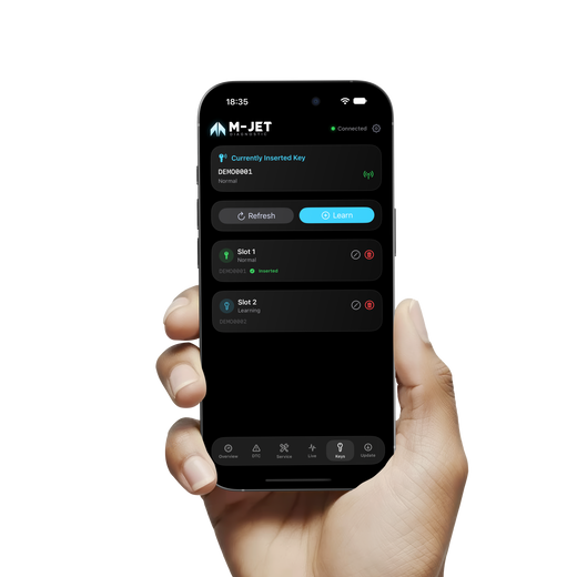 Gestione chiavi dell'app M-JET DIAGNOSTIC con chiave normale e chiave Learning