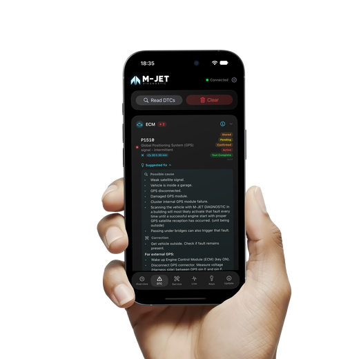 App M-JET DIAGNOSTIC con possibili cause e indicazioni di controllo per il codice di errore P1510